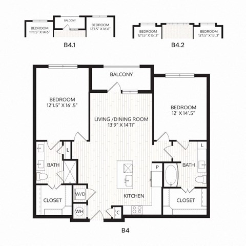 Floor plan for 2 beds, 2 baths, 1167 sqft